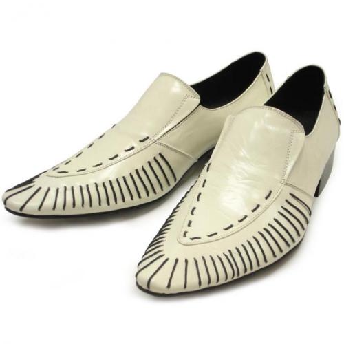 Fiesso White With Black Laces Genuine Leather Loafer Shoes FI8142